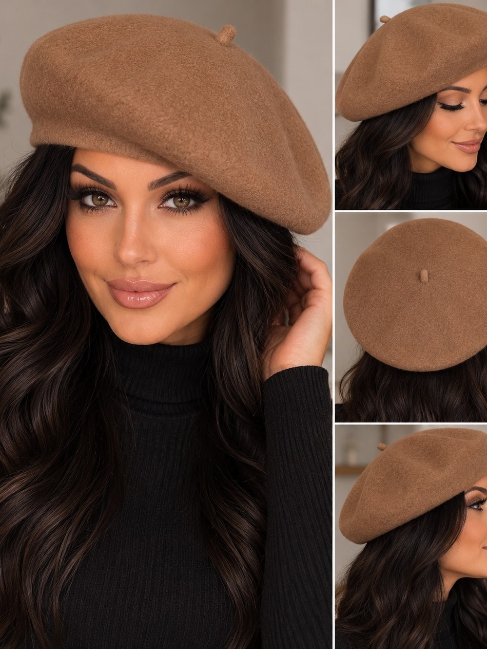 NWOT 100% Pure Wool Classic French Beret Hat - Camel Tan